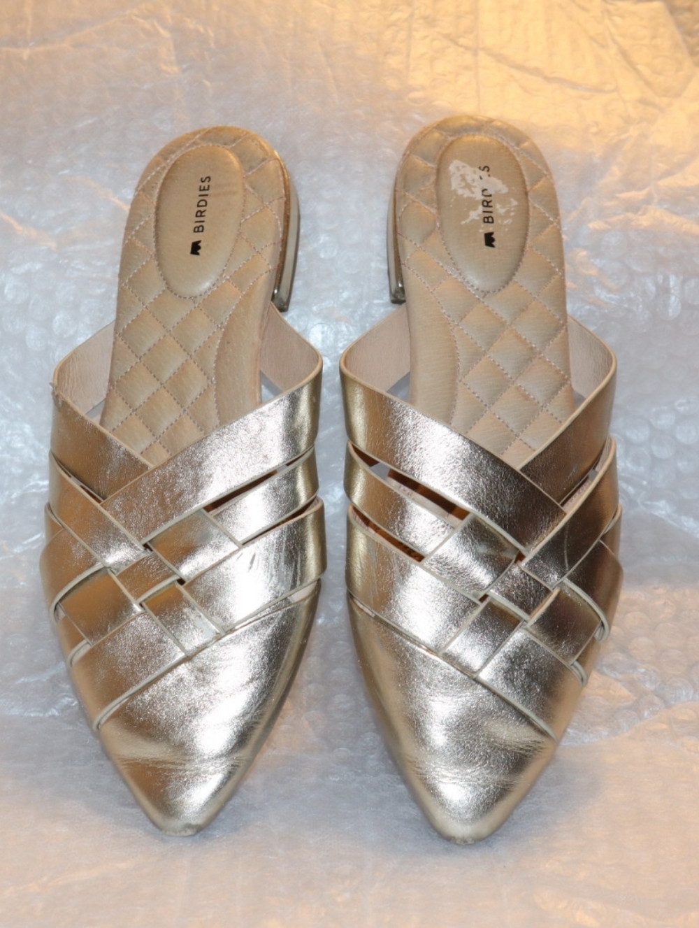 BIRDIES The Dove Mule Gold Crossed Leather Size 8.5 - Picture 5 of 13